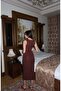 Long Dress with Double Fabric Accessories — Brown - 3