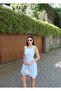 Double Fabric Pleated Mini Dress — Blue - 6