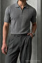 Men's Striped Relax Fit Knitwear Smoked Polo Neck t Shirt - 4