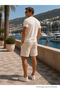 Men's Premium Jogger Loose Textured Beige Linen Shorts - 4