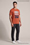 Orange Men's Block Printed Crew Neck Loose Fit T-Shirt - 4