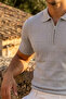 Men's Patterned Casual Knitwear Gray Polo Neck t Shirt - 3