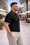 Men's Striped Plus Size Black Knitwear Polo Neck T-Shirt - 5