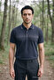 Navy Blue Men's Pique Polo Collar T-Shirt with Chest Band - 7