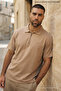 Men's Trend Loose Beige Polo Half-Zip T-Shirt - 7