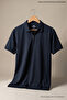 Men's Trend Loose Navy Blue Polo Half-Zip T-Shirt - 2