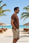 Men's Summer Trend Short Sleeve Knitwear Brown T-Shirt - 2