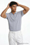 Men's Striped Knitwear Comfortable Fit Gray Polo Collar t Shirt - 2