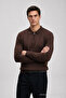 Men's Knitwear Winter Dark Brown Polo Collar Striped Sweater - 5