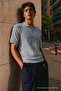 Men's Striped Zippered Trendy Gray Polo Collar t Shirt - 2