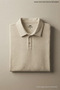 Men's Casual Textured Short Sleeve Beige Polo Collar T-Shirt - 4