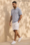Men's Trend Premium Comfortable Blue Linen Polo Collar T-Shirt - 5