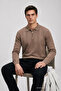 Men's Knitwear Winter Camel Polo Collar Striped Sweater - 4
