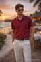 Men's Trend Summer Basic Red Polo Neck T-Shirt - 3