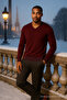 Men's Loose Trend Long V-Neck Burgundy Sweatshirt - 4