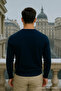 Men's Casual Premium Loose Long V-Neck Navy Blue Sweatshirt - 6