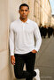 Men's Casual Long Sleeve White Polo Neck T-Shirt - 3