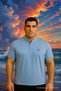 Men's Plus Size Basic Polo Neck Blue T-Shirt - 6