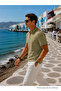 Men's Premium Imported Textured Fabric Striped Green Polo Collar T-Shirt - 3