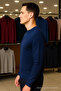 Men's Crew Neck Striped Navy Blue Sweat Knitwear Sweater - 2