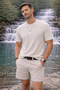 Men's Casual Textured Short Sleeve Beige Linen T-Shirt