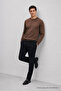 Men's Trendy Crew Neck Comfortable Dark Brown Knitwear Sweater - 5