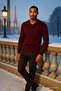 Men's Loose Trend Long V-Neck Burgundy Sweatshirt - 3