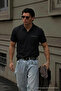 Men's Loose Short Sleeve Black Polo Collar T-Shirt with Pockets