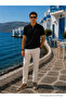 Men's Premium Imported Textured Fabric Striped Black Polo Collar T-Shirt - 3