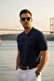 Men's Trend Navy Blue Polo Collar Knitwear T-Shirt - 2