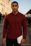 Men's Casual Long Sleeve Burgundy Polo Neck T-Shirt - 2