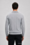Men's Casual Polo Collar Zippered Gray Striped Knit Sweater - 6