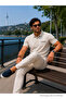 Men's Comfort Beige Polo Neck T-Shirt with Pockets