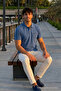 Men's Comfortable Fit Pocket Casual Indigo Polo Collar T-Shirt - 4