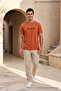 Orange Men's Slow Living Printed Crew Neck Loose Fit T-Shirt - 3