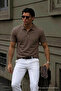 Men's Relax Fit Embroidered Brown Polo Neck t Shirt - 4