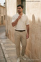 Men's Casual Textured Short Sleeve Beige Polo Collar T-Shirt - 6