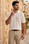 Men's Casual Textured Short Sleeve White Polo Collar T-Shirt - 6