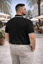 Men's Striped Plus Size Black Knitwear Polo Neck T-Shirt - 2