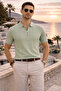 Men's Trend Green Polo Zippered Knitwear T-Shirt