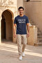 Navy Blue Men's Proud Minds Printed Crew Neck Loose Fit T-Shirt - 3