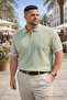 Men's Striped Plus Size Green Knitwear Polo Collar T-Shirt - 2