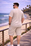 Men's Large Size Summer Trend Beige Textured Linen T-Shirt - 4