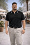 Men's Striped Plus Size Black Knitwear Polo Neck T-Shirt - 4