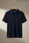 Men's Casual Textured Short Sleeve Navy Blue Polo Collar T-Shirt - 3