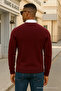 Men's Comfortable Casual V-Neck Burgundy Long Sleeve T-Shirt - 5