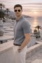 Men's Trend Smoked Polo Zippered Knitwear T-Shirt - 2