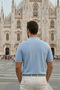 Men's Trend Blue Polo Collar Knitwear T-Shirt - 5