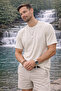 Men's Casual Textured Short Sleeve Beige Linen T-Shirt - 3