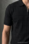 Men's Striped Relax Fit Knitwear Black Polo Neck T-Shirt - 4